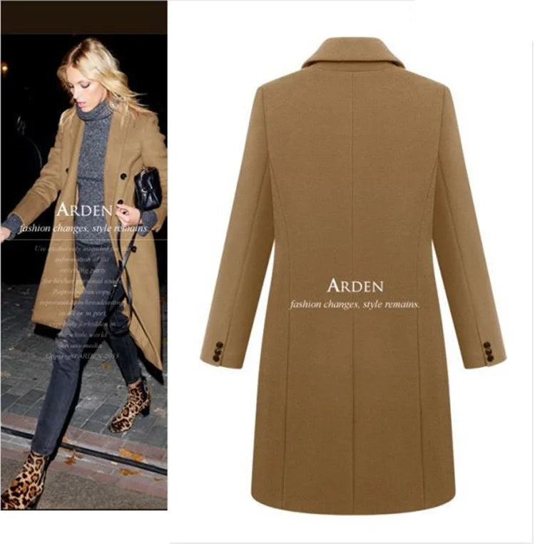 KTX-438675 Women's Winter Clothing Medium to Long Plus Size Double-Breasted Wool Coat With Cashmere Lining Shearling Leather Cotton Filling