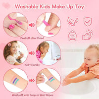 HKM-982355 Washable Kids Makeup Bag Kit with Portable Box for Pretend Play - Perfect Gift for Girls