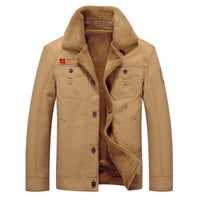 HKM-210451 Men's Winter Jacket Fleece-Wrapped and Windproof Washed Cotton Style Youth Thermal Motorcycle Jacket Canvas Fabric