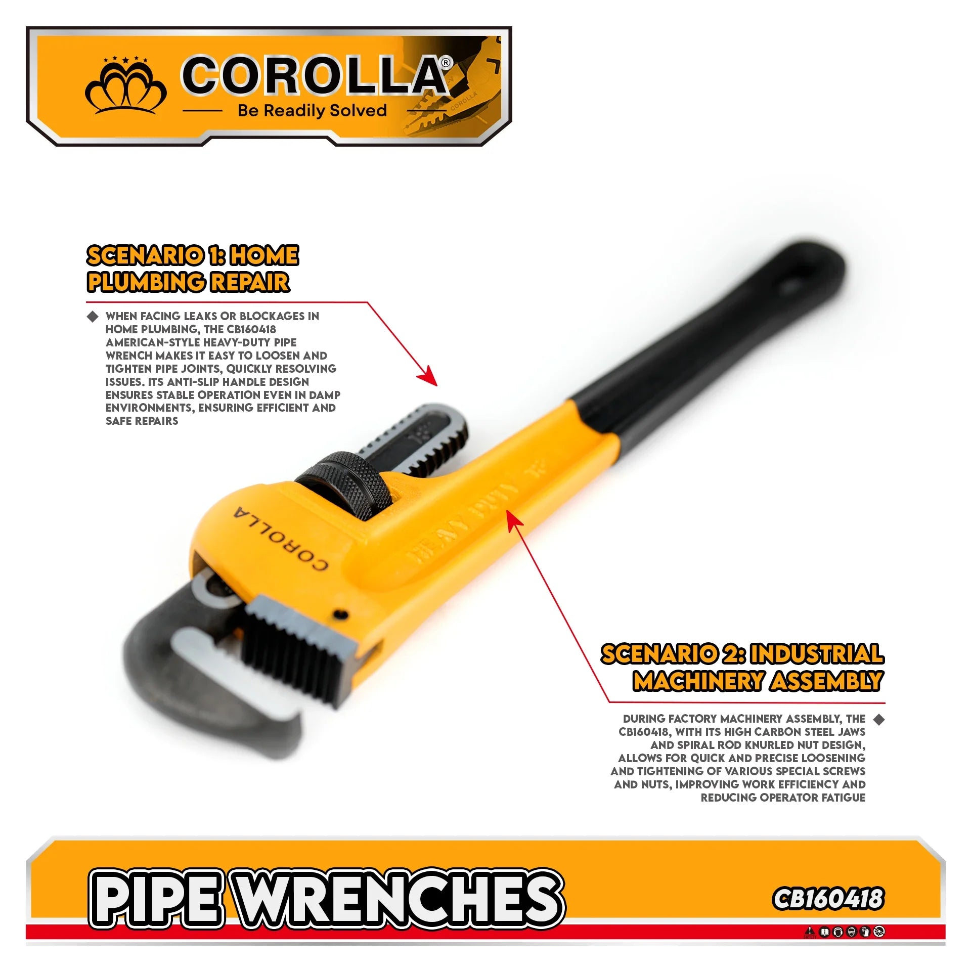 KTX-034899 Adjustable Carbon Steel Pipe Wrench for Water Pipe Repairs with Customisable Jaws