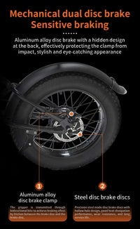 HKM-3921107 Electric Bike 750W Motor 48V 13Ah Battery 37 Mile Range 20-Inch Fat Tires Dual Suspension 7-Speed Disc Brakes