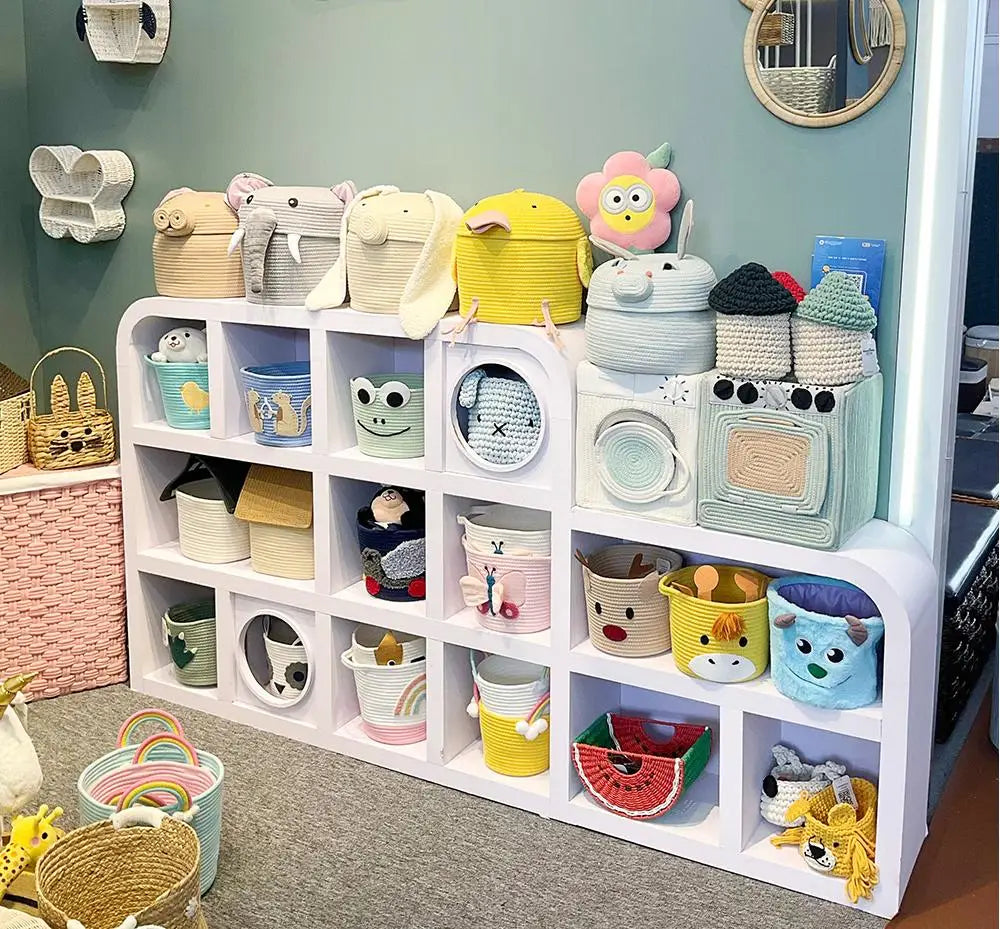 HKM-915667 Cute Cartoon Animal Cotton and Paper Rope Storage Basket for Kids' Rooms