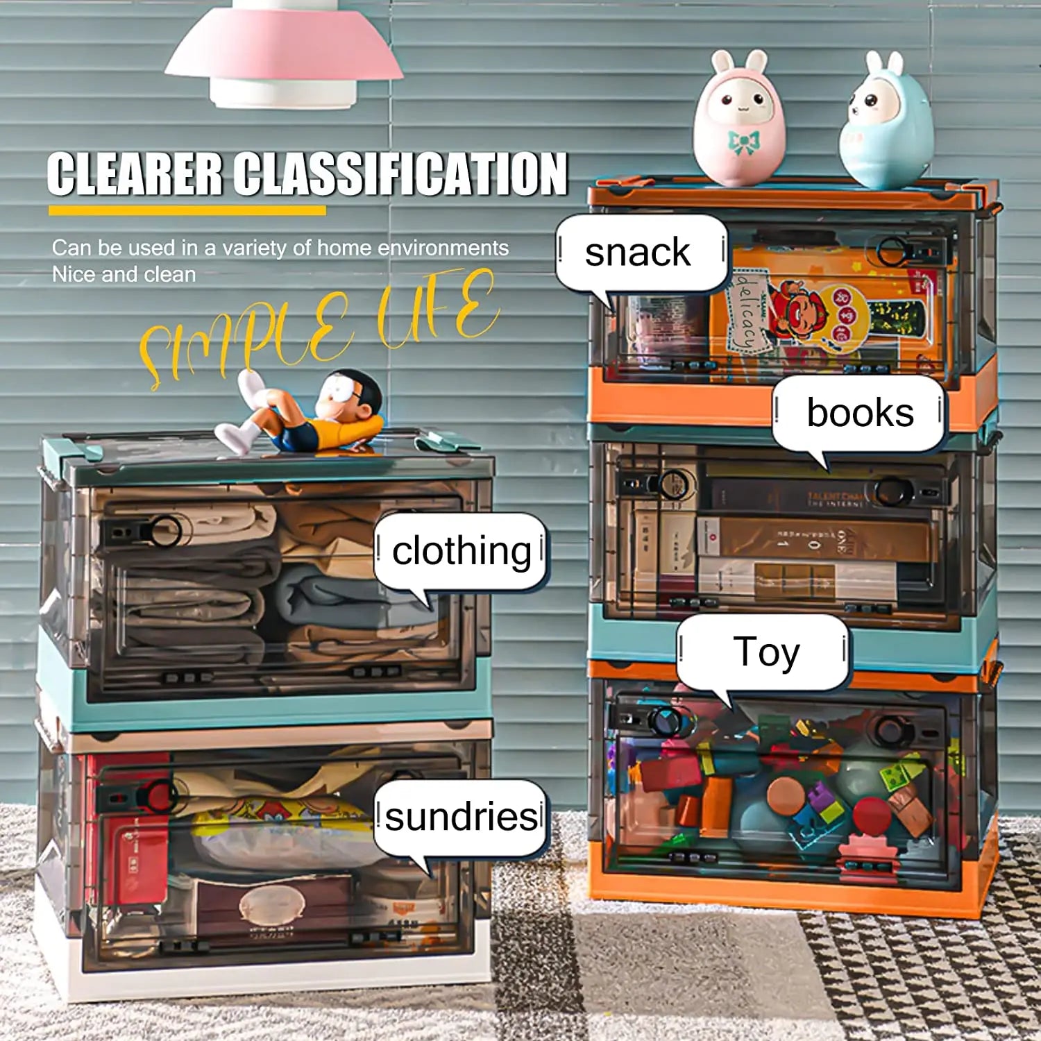 KTX-762259 Large Capacity Folding Storage Box with Wheels – Collapsible Plastic Container for Clothes, Books and Snacks