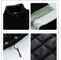 HKM-603667 Men's Large Size Warm Cotton Jacket With Winter Stand-Up Collar 550g Lamb Wool Contrasting Zipper Closure Clothing