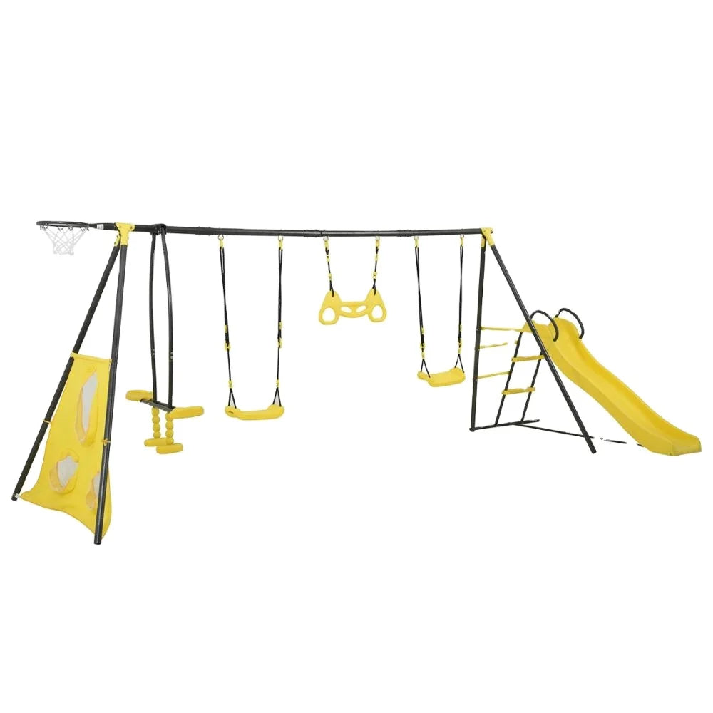 KTX-906387 Outdoor Kids Swing Set with Slide for Garden and Courtyard Playtime Fun