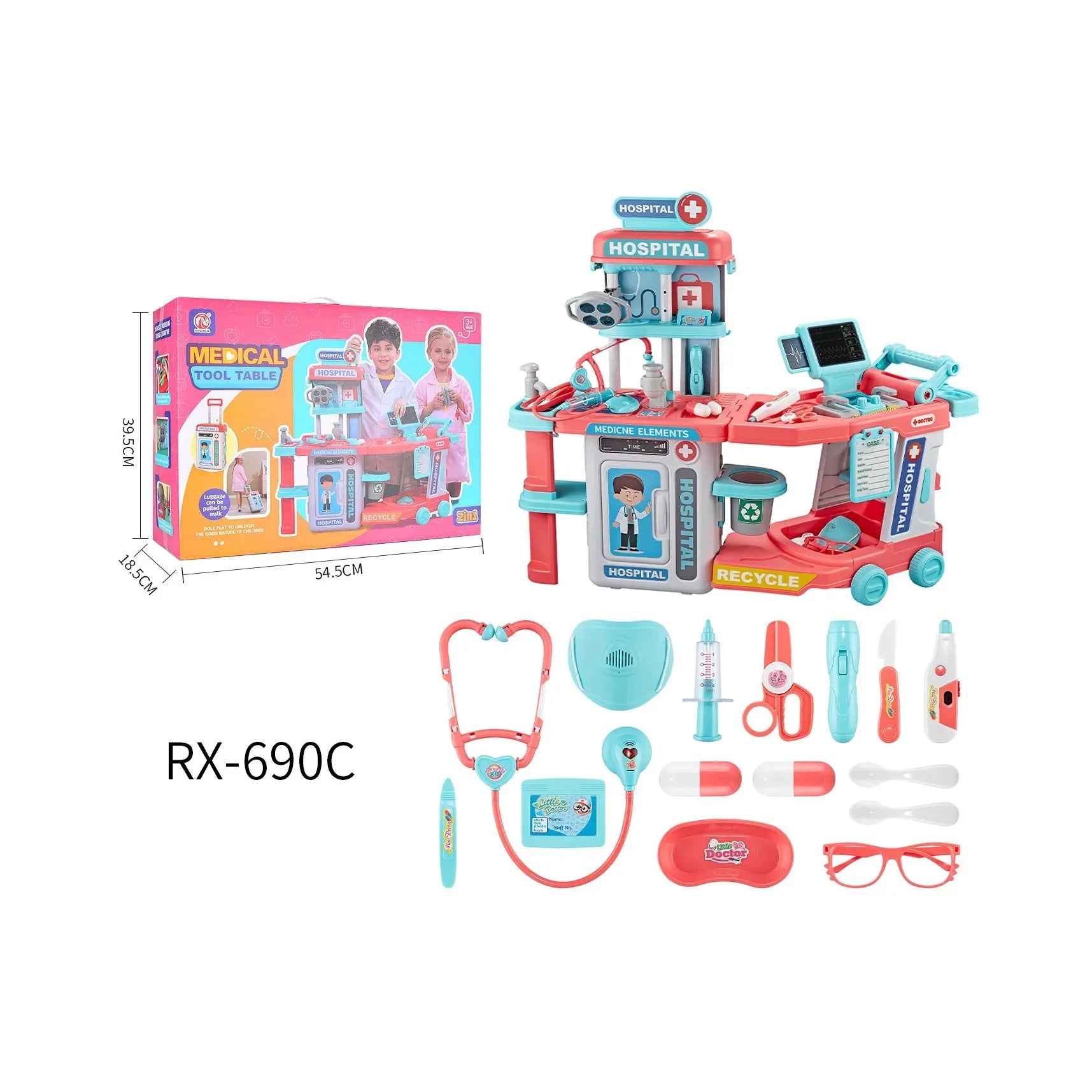 KTX-164307 Kids Doctor Kit with Cart - Role Play Toy for Ages 2-13, Plastic Medical Pretend Play Set