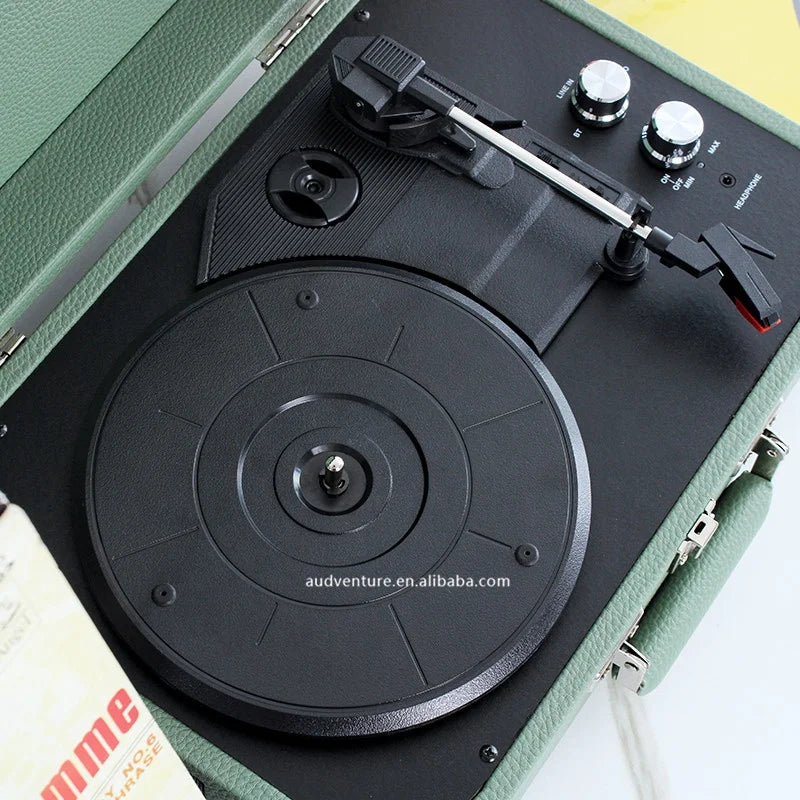 KTX-415571 Bluetooth Vinyl Record Player with PU Leather Elliptic Design Suitcase
