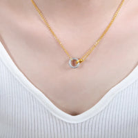 HKM-264787 Dainty 18k Gold Round Necklace Simple Double Circle Pendant Pure Gold Clasp Necklace Female