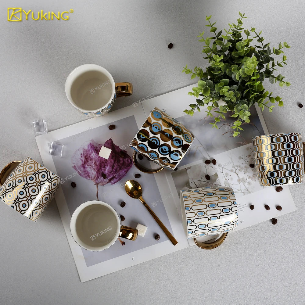KTX-302035 Light Luxury Ceramic Coffee Mug with Customisable Gold-Plated Handle