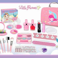 HKM-637715 Children's Real Cosmetics Makeup Set with Nail Polish and Custom Brushes for Ages 2-14