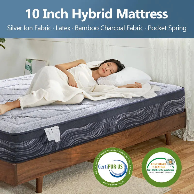 KTX-425491 Queen King Size Black Pocket Spring Mattress with Soft Cooling Foam Top Layer for Hotels