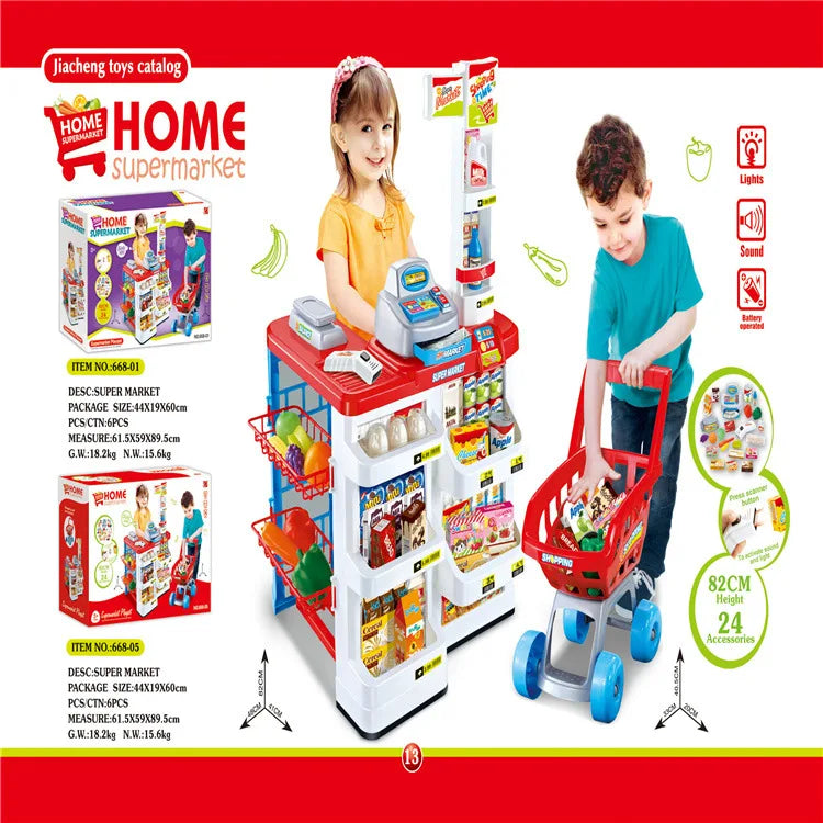 KTX-142675 Cashier Counter Playset with Shopping Cart and Tent House for Kids