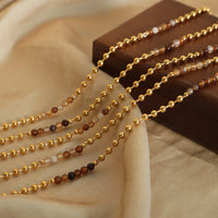 HKM-559699 Wholesale Custom Fine Fashion Jewelry 18K Gold Plated Stainless Steel Mix Natural Stone Beads Beaded Handmade Necklace for Women