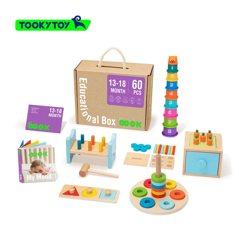 KTX-074515 Montessori Wooden Building Blocks and Hammer Pounding Toy Educational Play Set