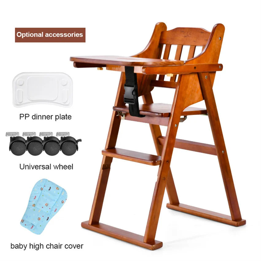 KTX-513747 Folding Wooden Highchair for Children - Adjustable Feeding Chair for Kids' Dining