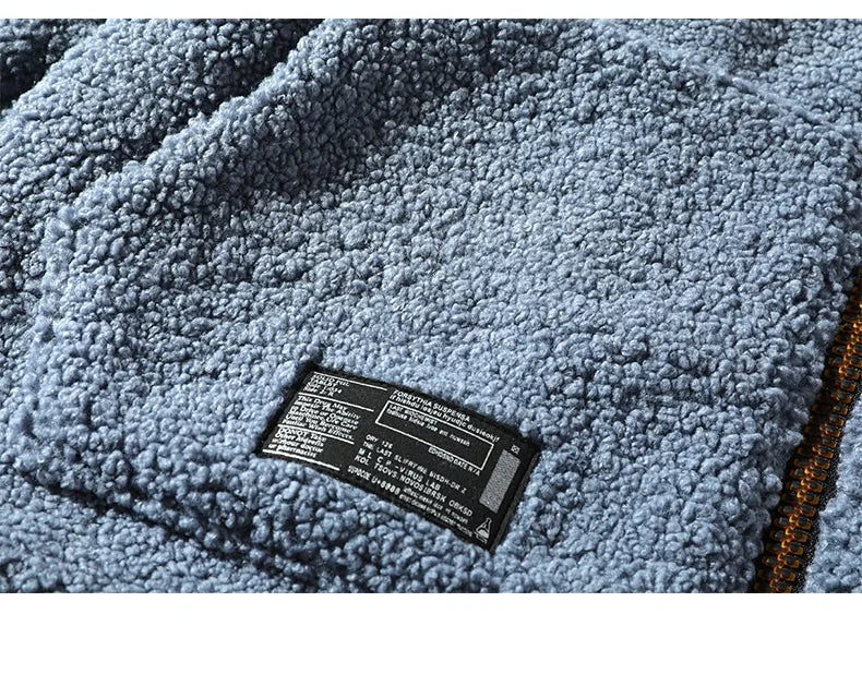 HKM-472595 Men's Casual Lamb Wool Cotton Coat Winter Blouson With Single Breasted Closure Loose and Warm Canvas Clothing