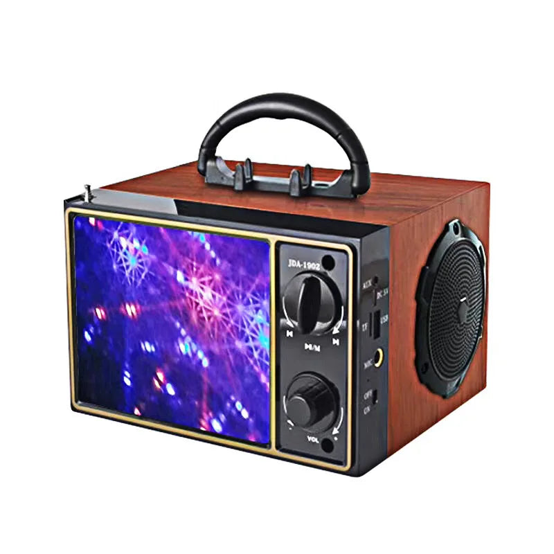 KTX-318419 High Power Dual Speaker Retro Wood Hi-Fi Stereo Bookshelf Bluetooth Speaker with Screen Flash Light