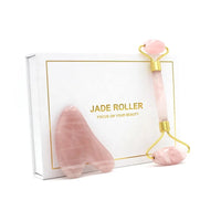 HKM-964051 Rose Quartz Facial Massage Roller and Gua Sha Set with Pouch and Gift Box