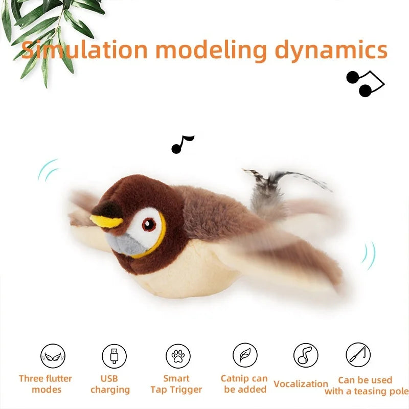 HKM-079507 Rechargeable Interactive Cat Toy with Touch Activation and Chirping Flapping Bird for Indoor Kittens