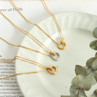 HKM-264787 Dainty 18k Gold Round Necklace Simple Double Circle Pendant Pure Gold Clasp Necklace Female