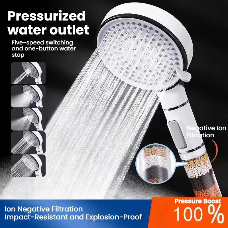 KTX-753491 High Pressure 5-Mode Handheld Mineral Rain Shower Head with Filter