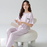 HKM-935955 Women's Pajama Set Two Pieces Short-Sleeved Trousers Homewear Sleepwear Leisure Comfortable Cotton Sweet Soft