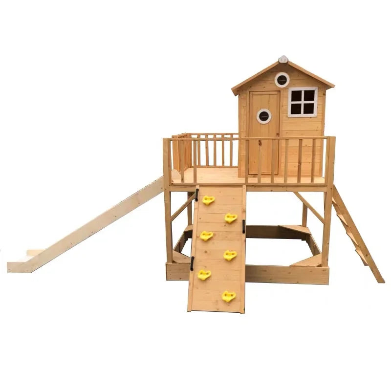 KTX-150419 Children's Wooden Playhouse with Slide and Swing for Outdoor Garden Fun