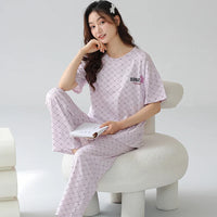 HKM-935955 Women's Pajama Set Two Pieces Short-Sleeved Trousers Homewear Sleepwear Leisure Comfortable Cotton Sweet Soft