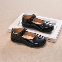 HKM-213907 Factory Price Wholesale Kids Teenager Student School Black Shoes Formal Uniform Leather Flat Design for All Winter Spring
