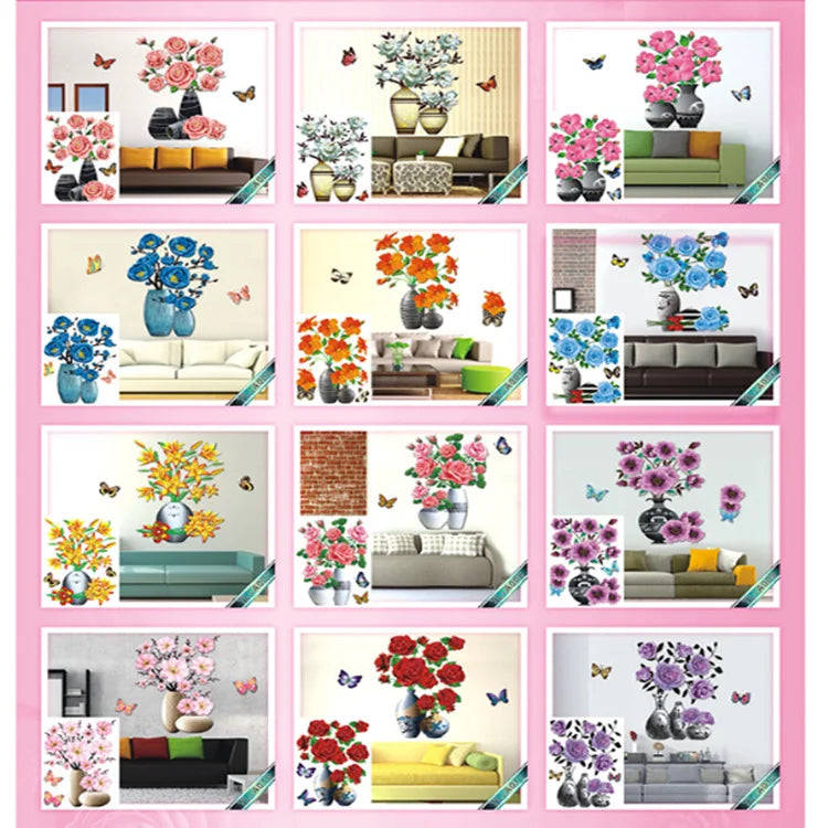 KTX-943891 3D PVC Flower Vase Decorative Wall Sticker for Living Room Decor