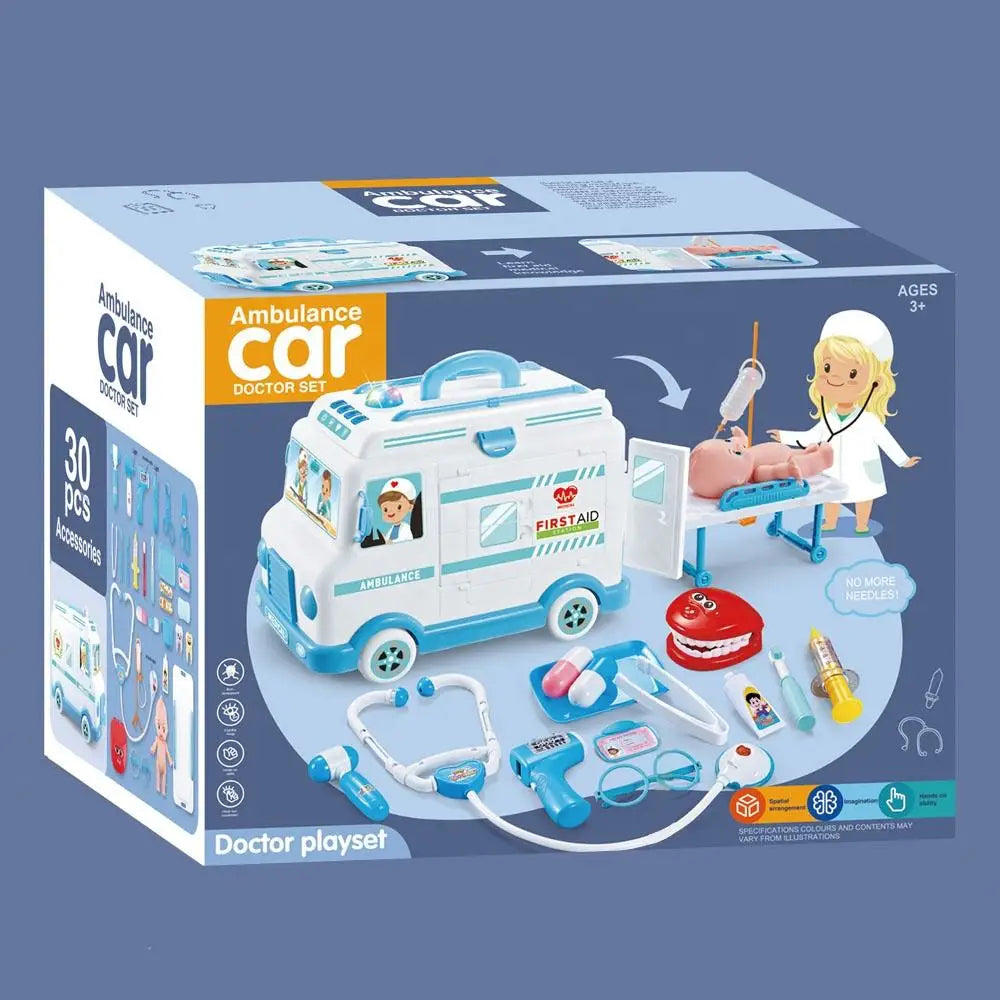 KTX-030931 Electric Ambulance Car Toy Play Set with Doctor Doll and Medical Kit for Imaginative Role Play