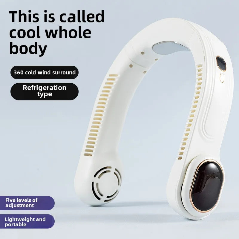 KTX-573843 Rechargeable Bladeless Neck Fan with Digital Display and 5 Speed Settings for Outdoor Use