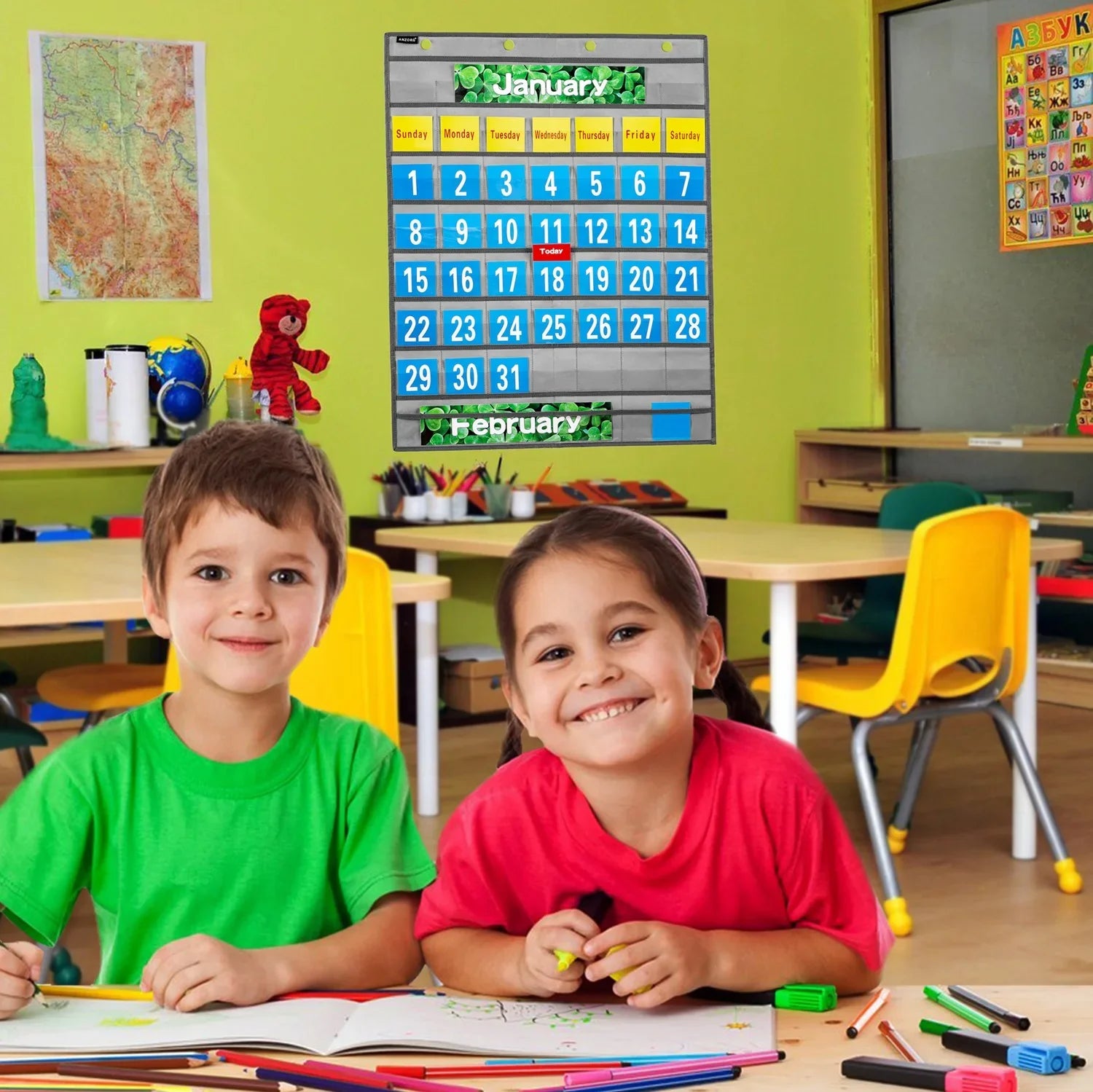 KTX-146963 Monthly Classroom Calendar Pocket Chart Kit for Educational Use