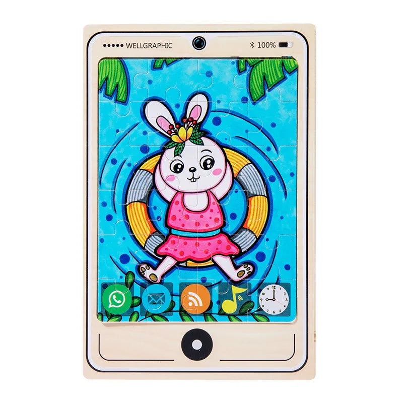 KTX-693971 Wooden Buckle Puzzle with 22 Patterns - 24 Piece Early Learning Educational Toy