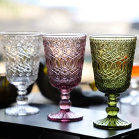 Wholesale OEM Classic Durable Glass Wine Goblet Embossed Design Eco-Friendly Long Stem Handblown for Wedding Banquets Events