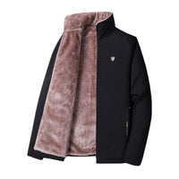 HKM-226259 Customizable Men's Winter Warm Jacket for Middle-Aged and Elderly Hooded Long and Loose Top with Velvet Addition Thickening