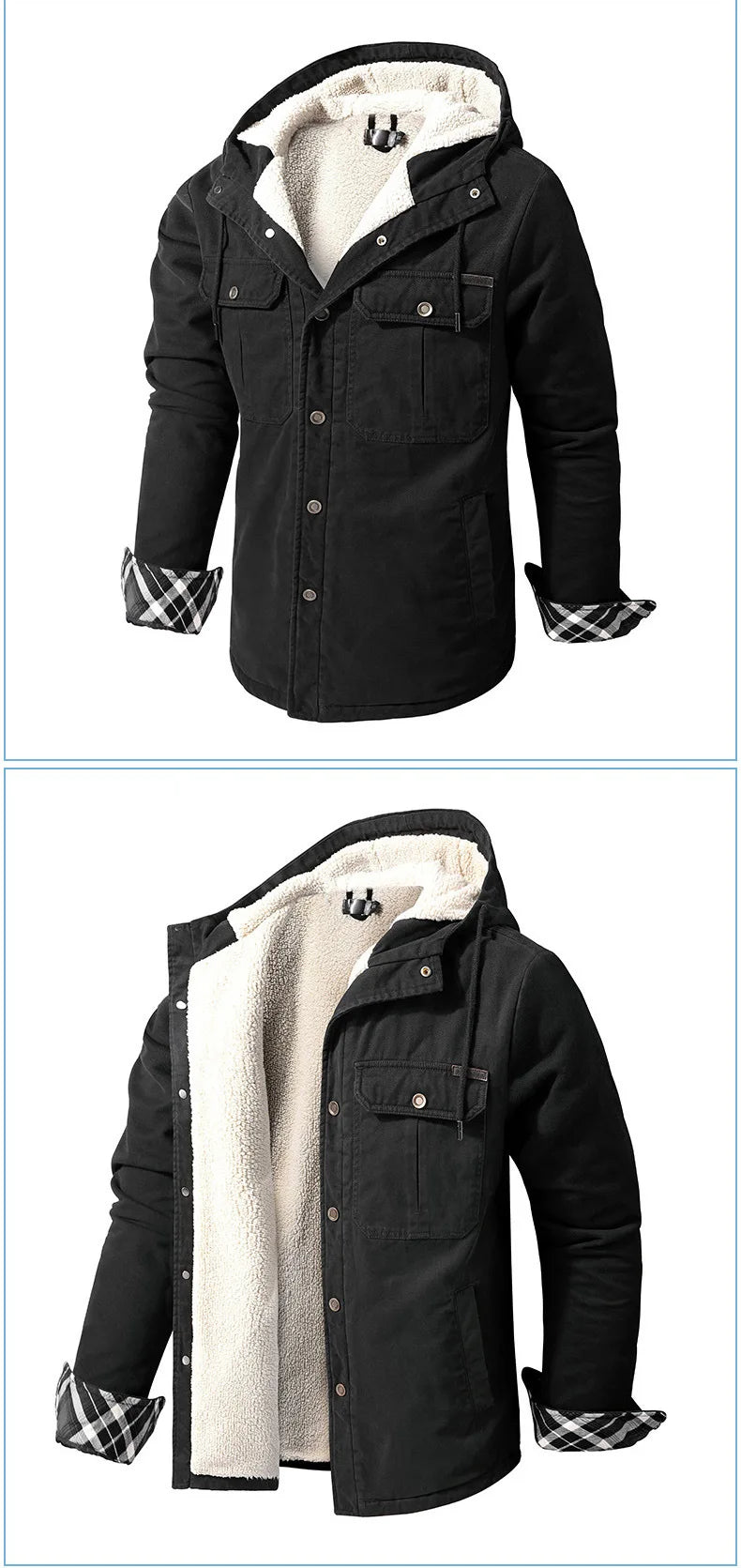 KTX-062419 Men's Casual Hooded Oversized Cotton Jackets for Fall and Winter Coats Thickened With Plush Long US Size Loose Fit Winter Jacket