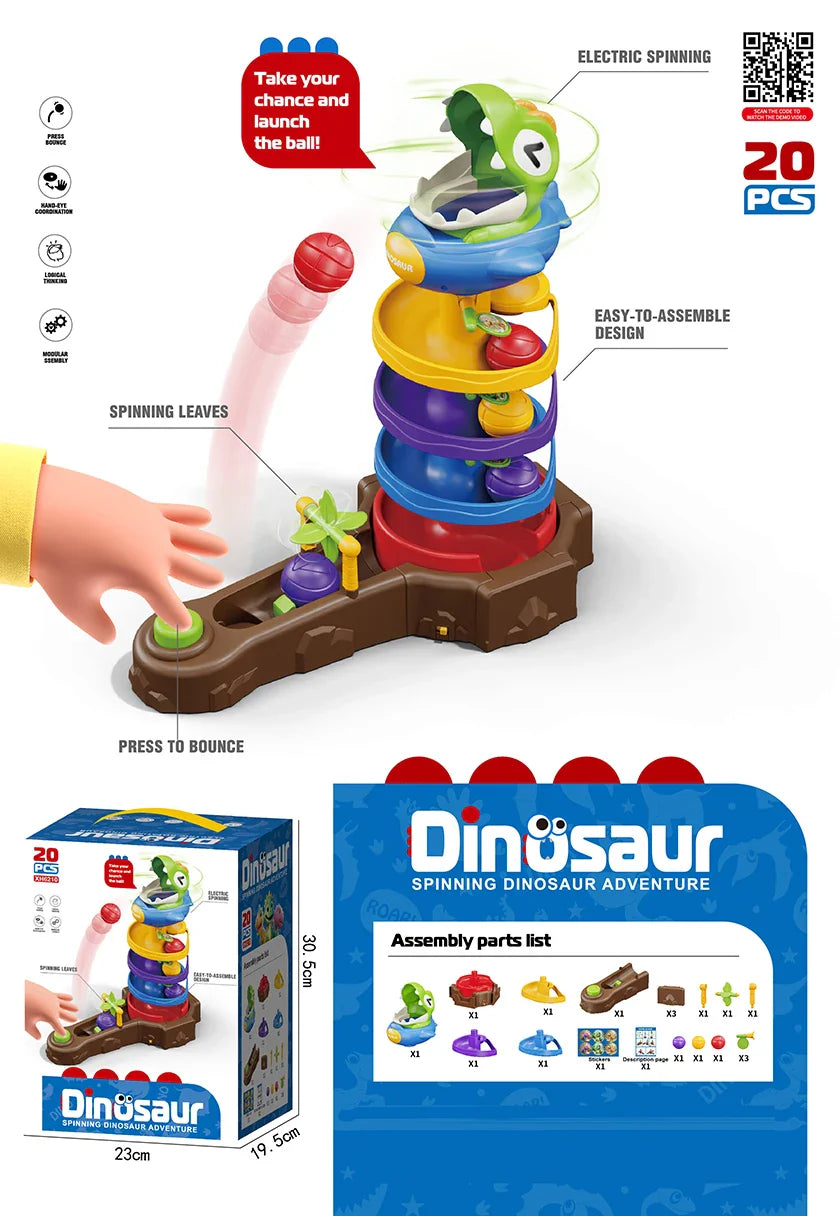 HKM-279571 Dinosaur Ball Drop Toy Set – Educational Rotating Ball Battle Game for Ages 5 and Up
