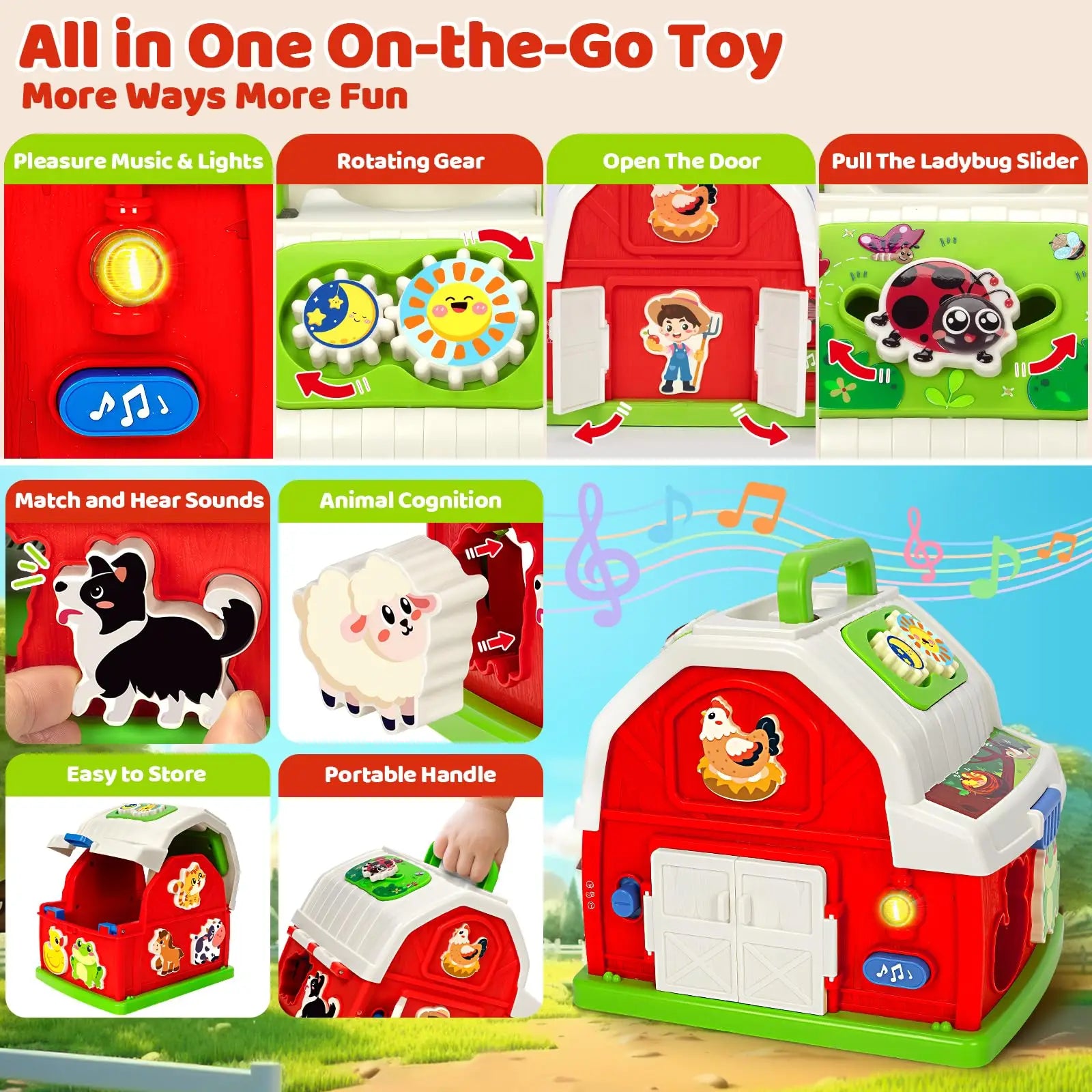 HKM-658131 Musical Barn Farm Animal Set for Infants - Interactive Elephants and Planes Player Doll