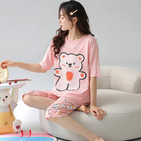 HKM-706579 Cotton Pajamas for Women Comfy Loungewear Women Crop Top and Pants Two Piece Pyjamas Womens Sleepwear Sets