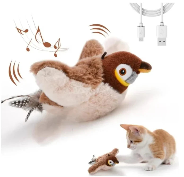 HKM-079507 Rechargeable Interactive Cat Toy with Touch Activation and Chirping Flapping Bird for Indoor Kittens