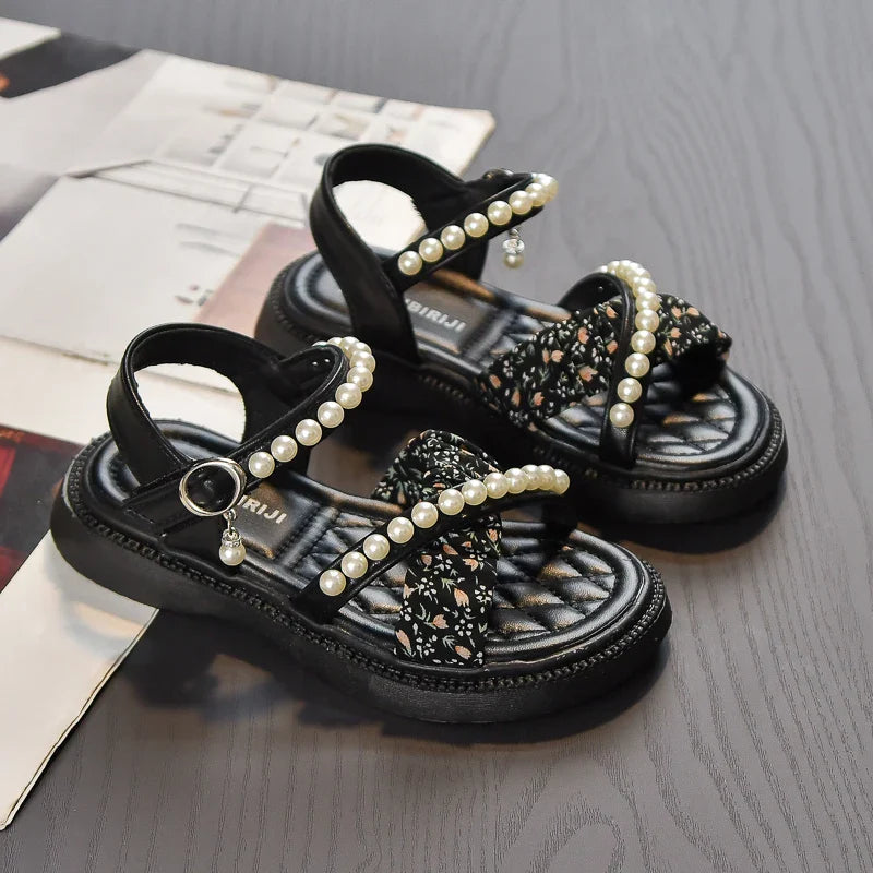 HKM-246675 Summer Fashion Girls' Sandals Beautiful Pearl Decor with Soft Bottom for Baby and Children