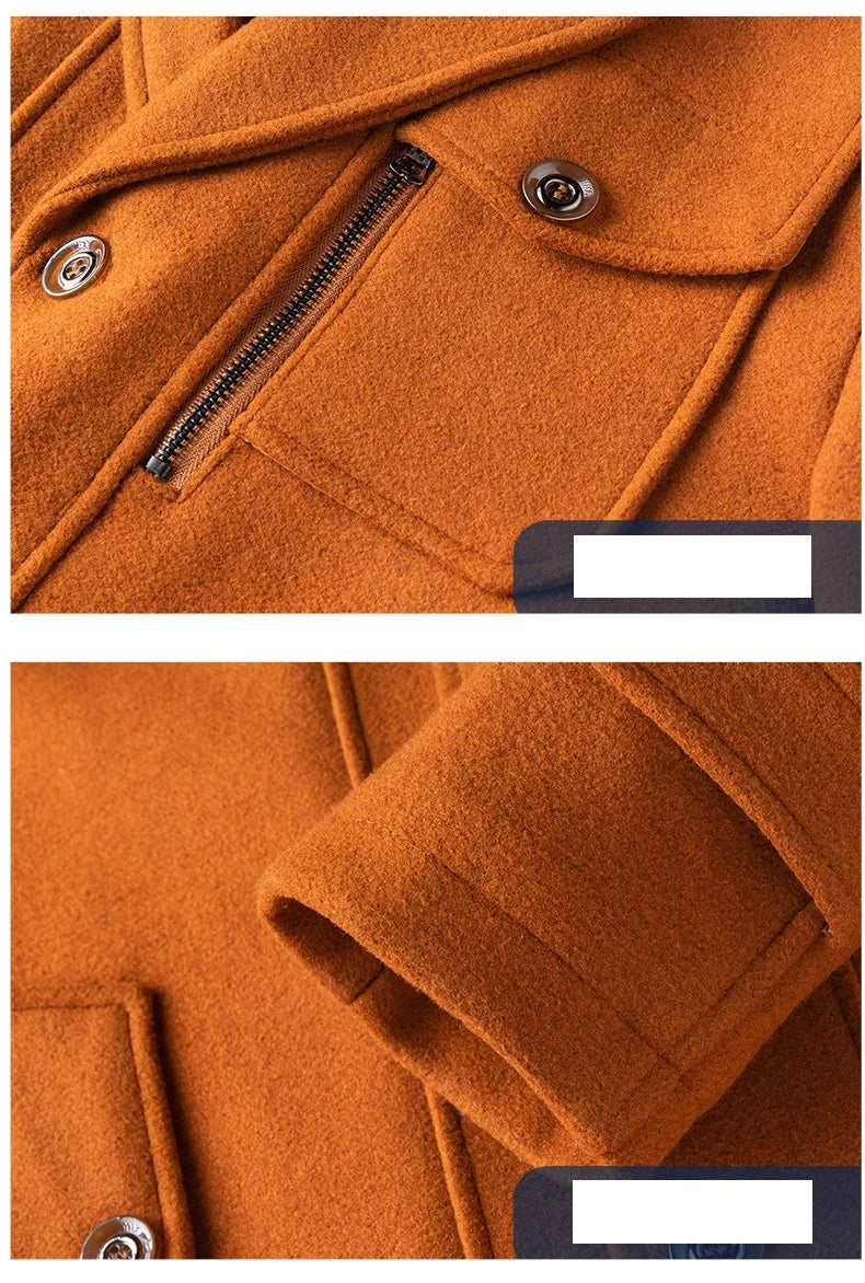 KTX-243219 Men's Waterproof Detachable Woolen Overcoat Hairy Warm Winter Jacket for Business Use