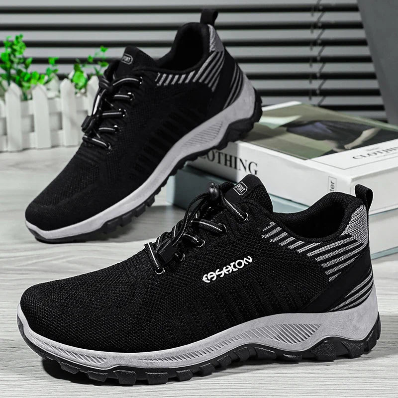 HKM-033107 B-8866 Men's Sneakers Running Shoes Knitted Upper Shock-absorbing Non-slip Light Breathable Walking Casual Shoes