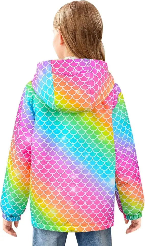 KTX-539283 Preppy Style Softshell Outerwear Jacket for Girls Winter O-Neck with Button Decoration