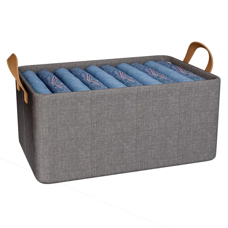 KTX-614227 Collapsible Fabric Storage Box for Jeans - Washable Clothing Organiser with Handles