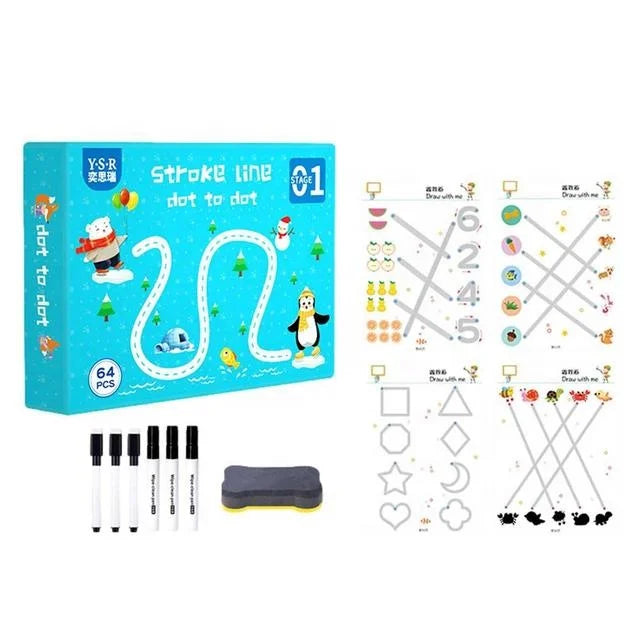 KTX-294995 Children's Educational Drawing Tablet and Math Game Book Set with Erasable Pen for Learning Shapes and Control Skills
