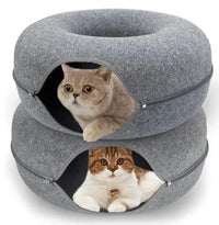 HKM-045587 Detachable and Washable Felt Cat Tunnel Bed - Cozy Donut Nest for Cats