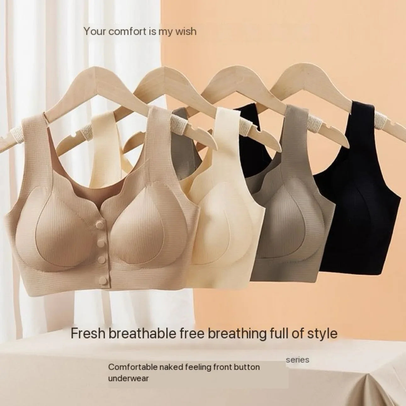 HKM-280595 Wholesale Fine Quality Front Button Push-Up Bra Lingerie Women'S Anti-Sag Pull-Down Summer Premium Seamless Tank Top Bra Summer
