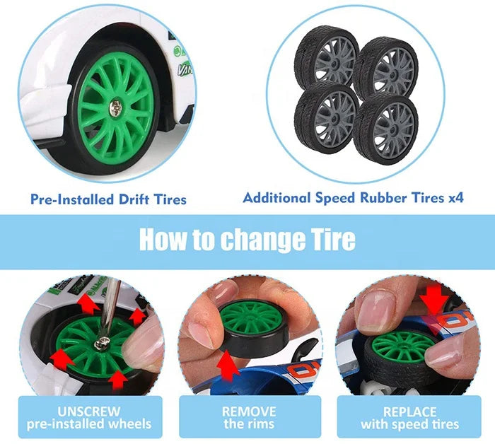 KTX-043219 1/16 Scale 2.4GHz 4WD Remote Control Drift Car with LED Lights and Drift Tires